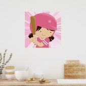 Softball Girl Batter in Rosa und Weiß Poster (Küche)
