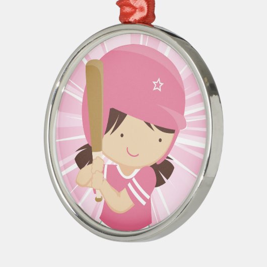 Softball Girl Batter in Rosa und Weiß Silbernes Ornament (Links)