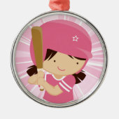 Softball Girl Batter in Rosa und Weiß Silbernes Ornament (Vorne)