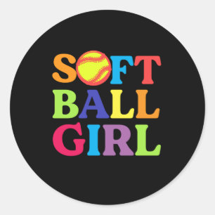 Softball Girl Colorful Catcher Pitcher Bat Ball Gi Runder Aufkleber