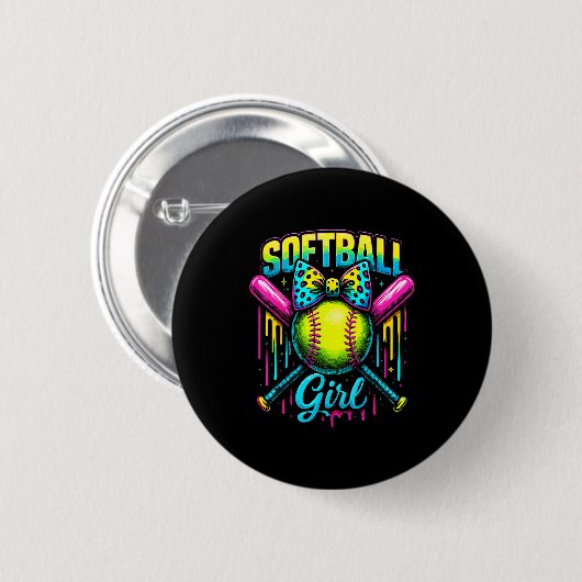 Softball Girl Drip Funny Softball Player Button (Vorne & Hinten)
