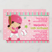 Softball Girl Pink Geburtstagsparty Einladung (Vorne/Hinten)