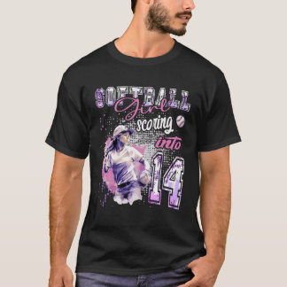 Softball Girl Scoring in 14 - Ladys Birthday T-Shirt