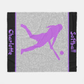 Softball Girls Lila & Silver Sparkle Fleecedecke (Vorderseite (Horizontal))