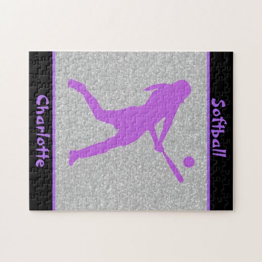 Softball Girls Lila & Silver Sparkle Puzzle (Horizontal)