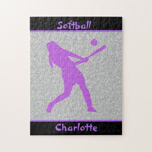 Softball Girls Lila & Silver Sparkle Puzzle (Vertikal)
