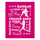 Softball Girls Sportterminoligy Worte Typografie Poster (Vorderseite)
