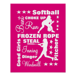 Softball Girls Sportterminoligy Worte Typografie Poster