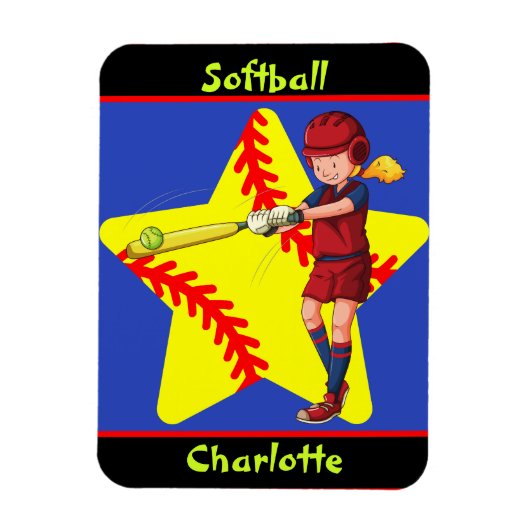 Softball Girls Star Batter Swing Personalisiert Magnet (Vertikal)