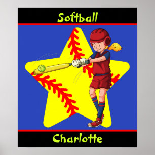 Softball Girls Star Batter Swing Personalisiert Poster