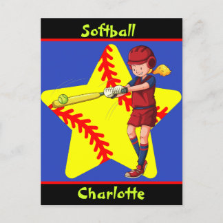 Softball Girls Star Batter Swing Personalisiert Postkarte