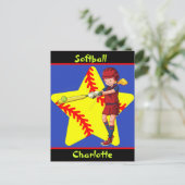 Softball Girls Star Batter Swing Personalisiert Postkarte (Stehend Vorderseite)