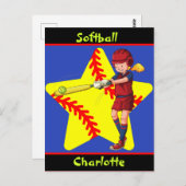 Softball Girls Star Batter Swing Personalisiert Postkarte (Vorne/Hinten)