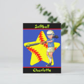 Softball Girls Star Batter Swing Personalisiert Postkarte (Stehend Vorderseite)