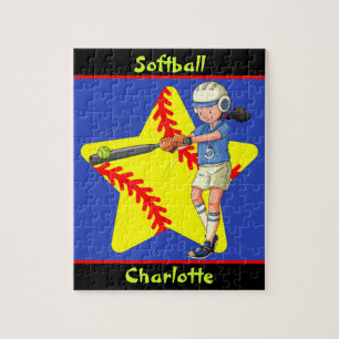 Softball Girls Star Batter Swing Personalisiert Puzzle