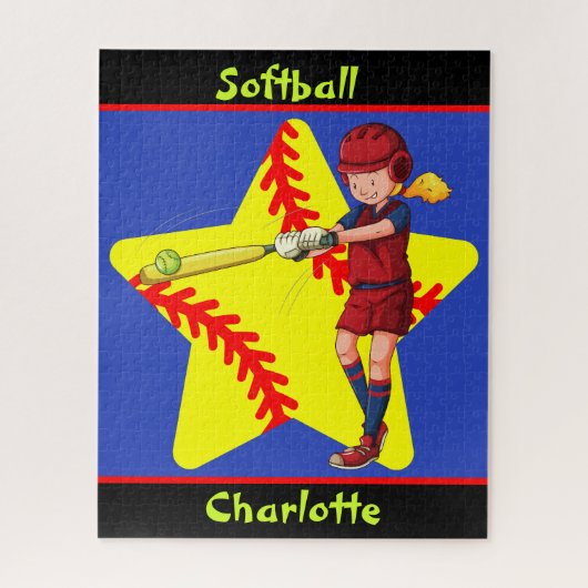 Softball Girls Star Batter Swing Personalisiert Puzzle (Vertikal)