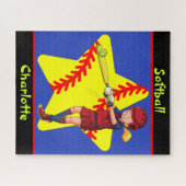 Softball Girls Star Batter Swing Personalisiert Puzzle (Horizontal)