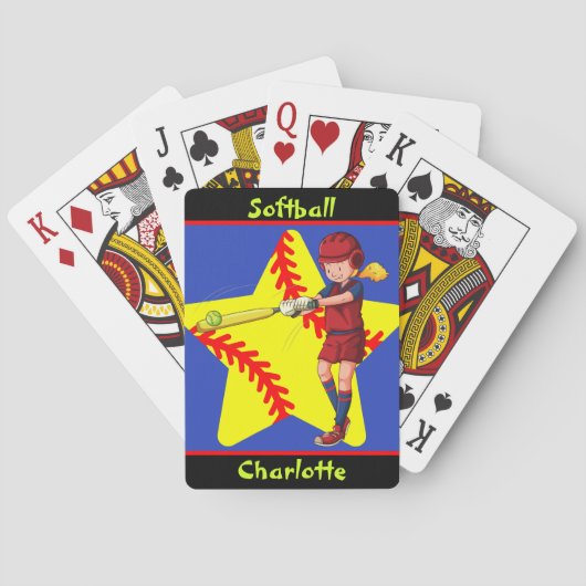 Softball Girls Star Batter Swing Personalisiert Spielkarten (Rückseite)