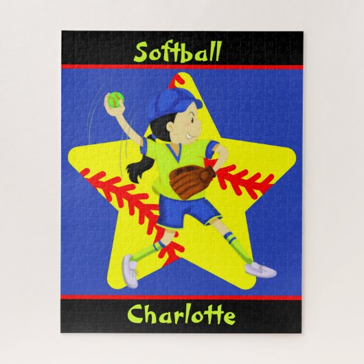 Softball Girls Star Pitcher Personalisiert Puzzle (Vertikal)