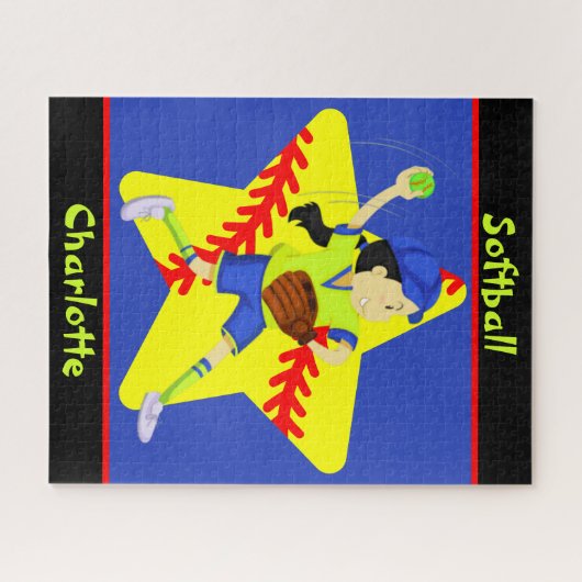 Softball Girls Star Pitcher Personalisiert Puzzle (Horizontal)