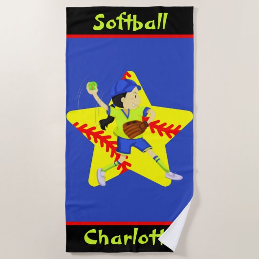 Softball Girls Star Pitcher Personalisiert Strandtuch (Vorderseite)
