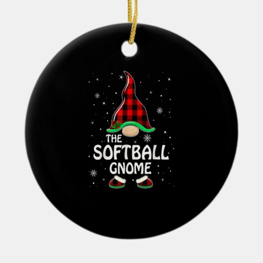 Softball Gnome Buffalo Kariert Matching Family Chr Keramik Ornament (Vorne)