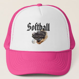 Softball-Handschuhe und -Logo, Truckerkappe