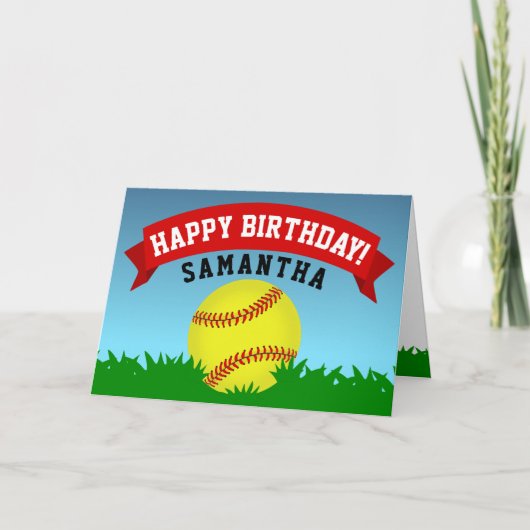 Softball Happy Birthday Karte (Vorderseite)