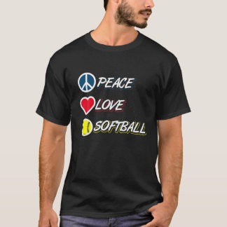 Softball Heart Hippie Peace Sign Softball Player S T-Shirt