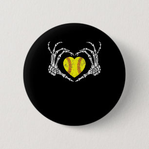 Softball Heart Skeleton Hand Halloween Kostümspass Button