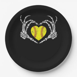 Softball Heart Skeleton Hand Halloween Kostümspass Pappteller