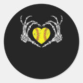 Softball Heart Skeleton Hand Halloween Kostümspass Runder Aufkleber (Vorderseite)