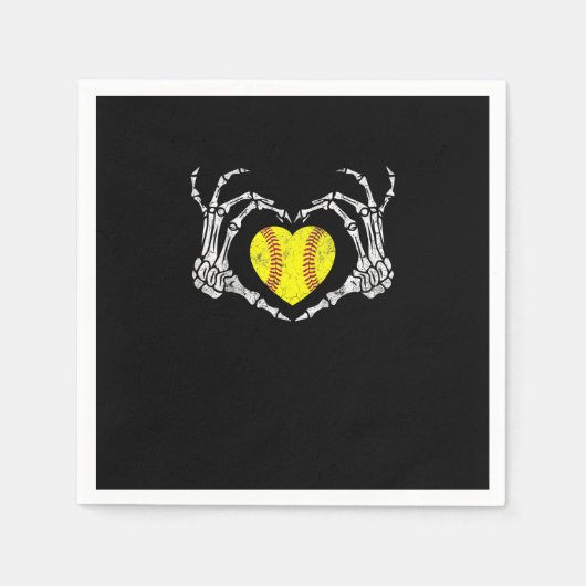 Softball Heart Skeleton Hand Halloween Kostümspass Serviette (Vorderseite)