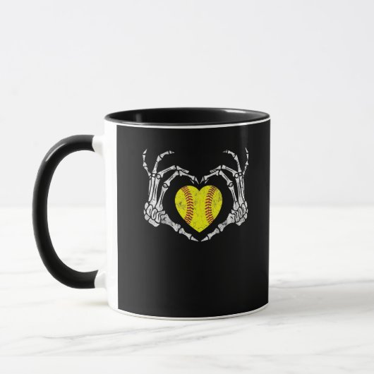 Softball Heart Skeleton Hand Halloween Kostümspass Tasse (Links)