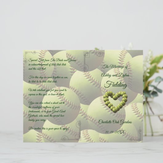 Softball Heart Wedding Theme Programm (Stehend Vorderseite)