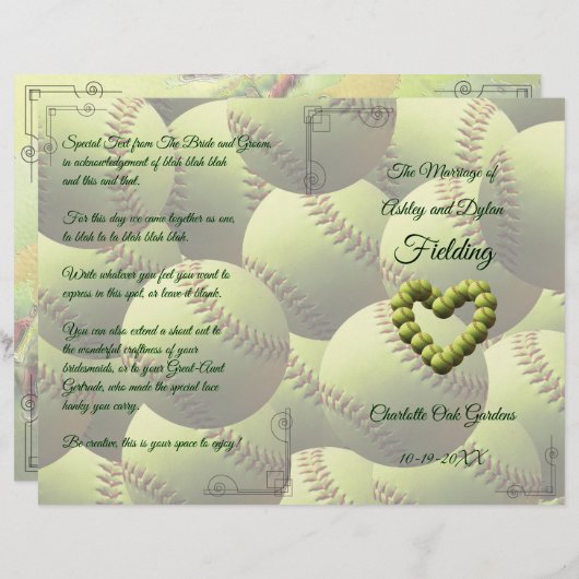 Softball Heart Wedding Theme Programm (Vorne/Hinten)