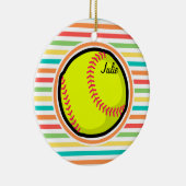 Softball; Helle Regenbogenstreifen Keramik Ornament (Rechts)
