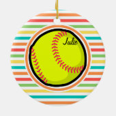 Softball; Helle Regenbogenstreifen Keramik Ornament (Hinten)