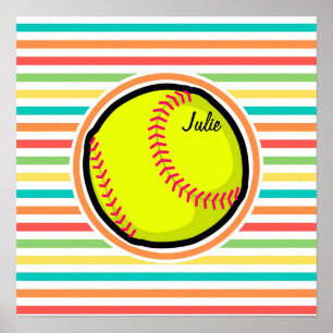 Softball; Helle Regenbogenstreifen Poster