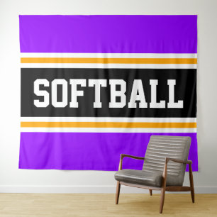 SOFTBALL Hellviolett Schwarz Orange Rennstreifen Wandteppich