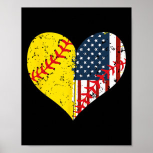 Softball Herz Amerikanische Flagge 4. Juli Geschen Poster