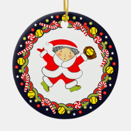 Softball Holiday-Geschenk Keramik Ornament (Vorne)