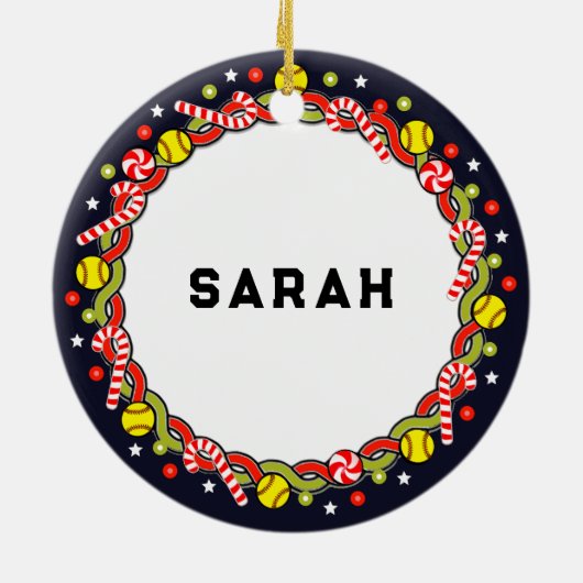 Softball Holiday-Geschenk Keramik Ornament (Hinten)
