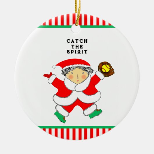 Softball Holiday-Geschenk Keramik Ornament (Vorne)