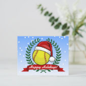Softball im Weihnachtsstil der Weihnachtsmannmütze Feiertagspostkarte (Stehend Vorderseite)