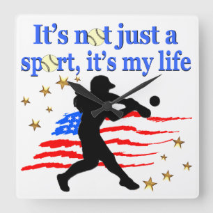 SOFTBALL IST MEIN LEBEN USA PATRIOTIC DESIGN QUADRATISCHE WANDUHR