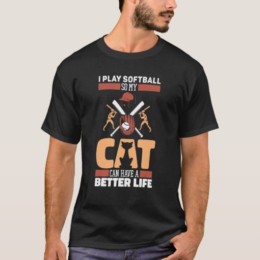 Softball-Katze Pitcher Catcher Batter Softball T-Shirt (Vorderseite)