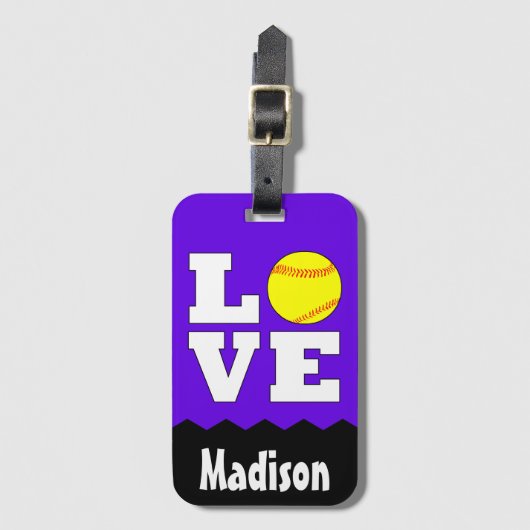 Softball LIEBE Individuelle Name und Farbe Niedlic Gepäckanhänger (Vorderseite Vertikal)