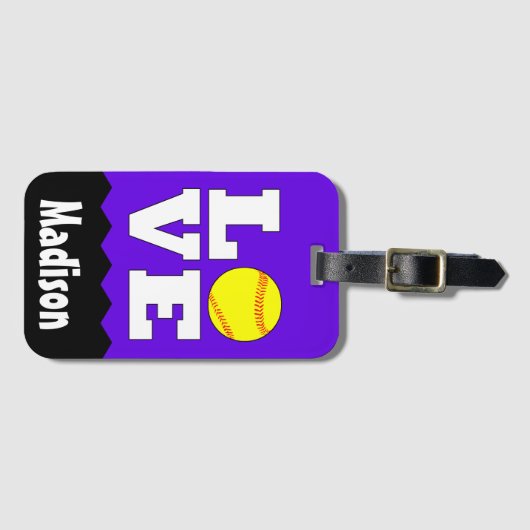 Softball LIEBE Individuelle Name und Farbe Niedlic Gepäckanhänger (Vorderseite (Horizontal))