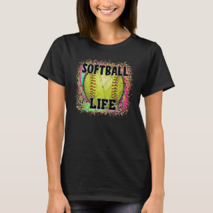 Softball Life Gefärbte Krawatte Leopard Print Yell T-Shirt